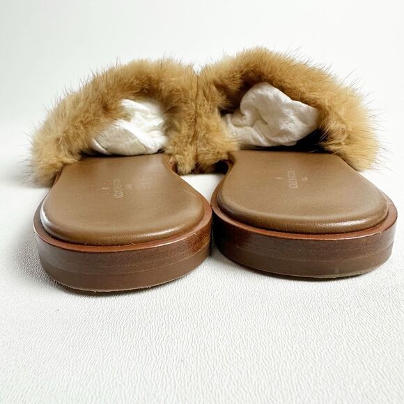 LOUIS VUITTON Lock It Mink Fur Brown Slide Sandal 37 US 7 Mules Logo Flat Mule - Picture 8 of 14